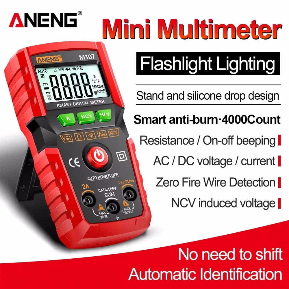 ANENG M107 Mini Digital Multimeter 4000 Count Auto-Range AC/DC Digital Multimeter SPOT