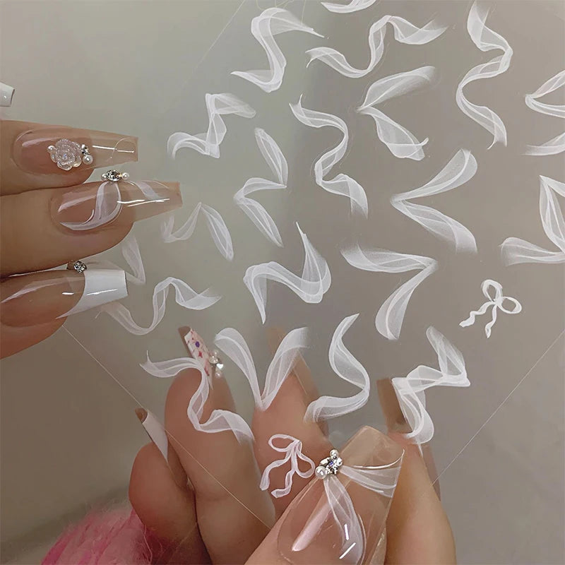 White Lace & Pearl Nail Art Stickers – Adhesive Nail Decals Nail Art Stickers SPOT