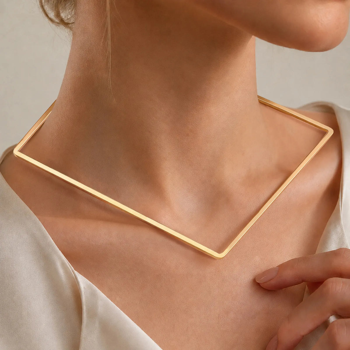 Square Collar Choker – 18K Gold Plated Geometric Neck Cuff Choker Necklace SPOT