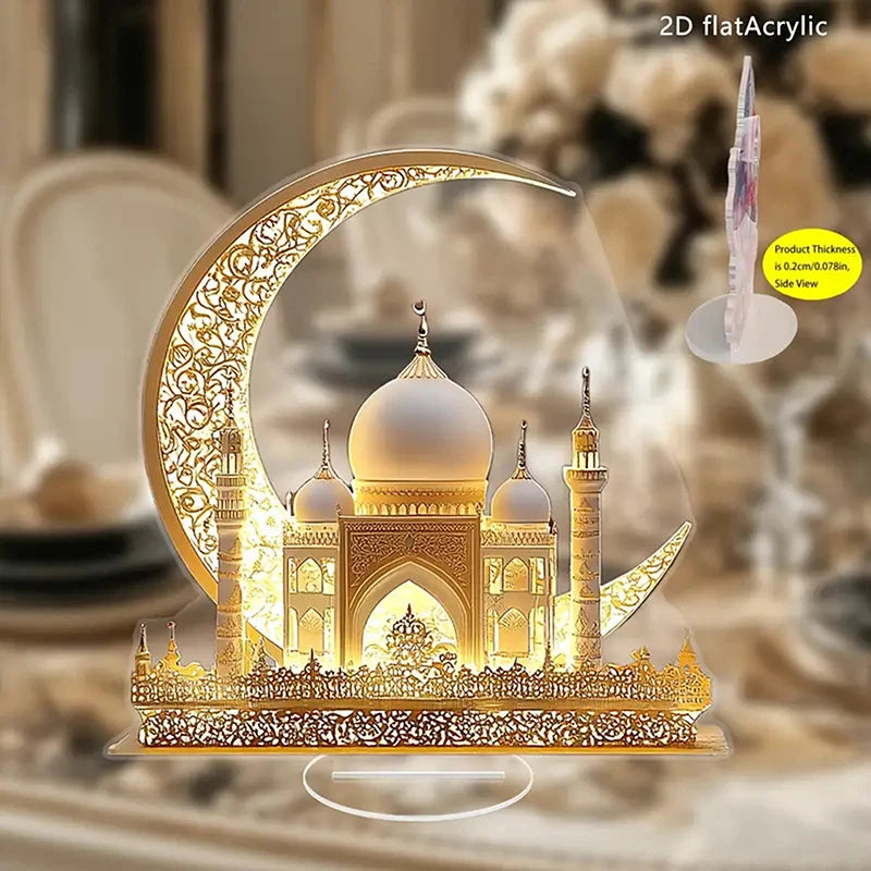 Acrylic Crescent Castle Decor – Ramadan & Eid Ornament Festive Desk Ornament SPOT