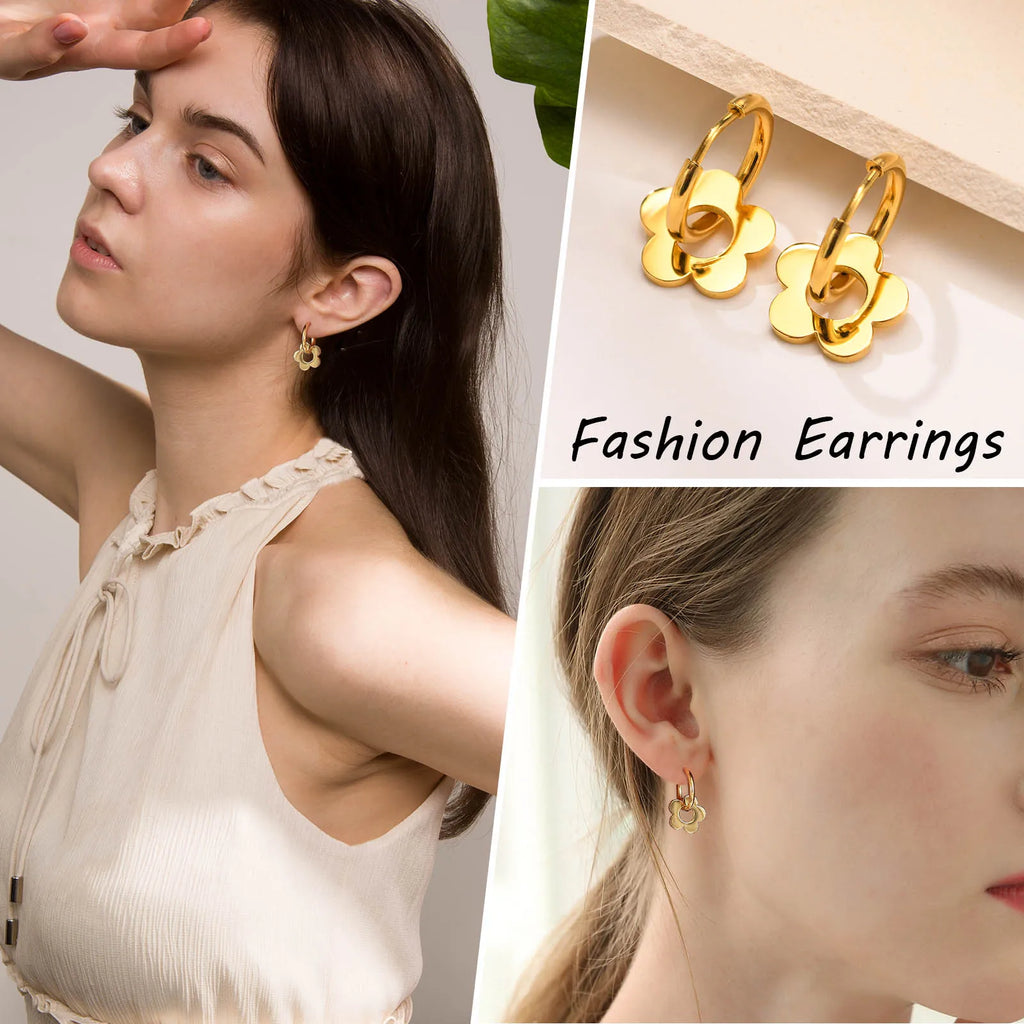 Flower Huggie Hoop Earrings – Hypoallergenic Gold Stainless Steel Huggie Hoop Earrings SPOT