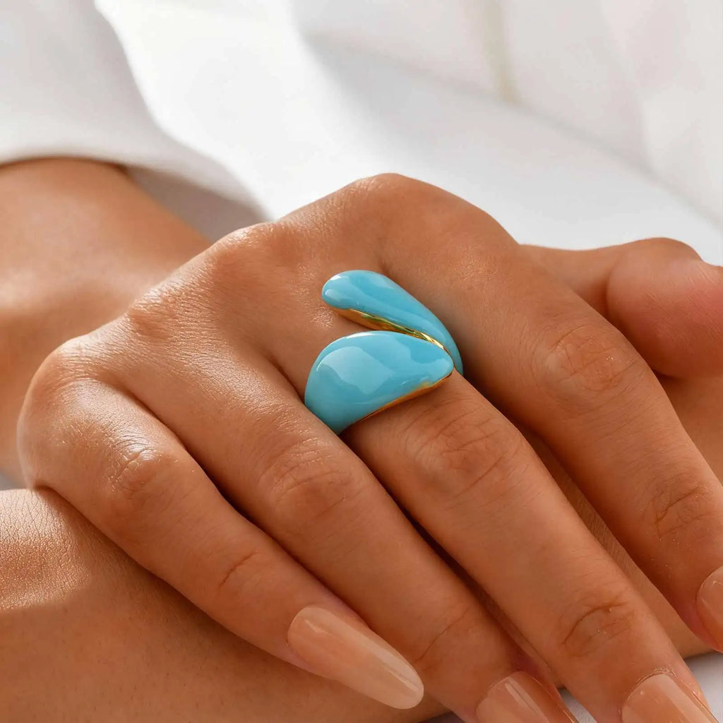 Chunky Blue Enamel Stackable Statement Ring – Waterproof Statement Ring SPOT