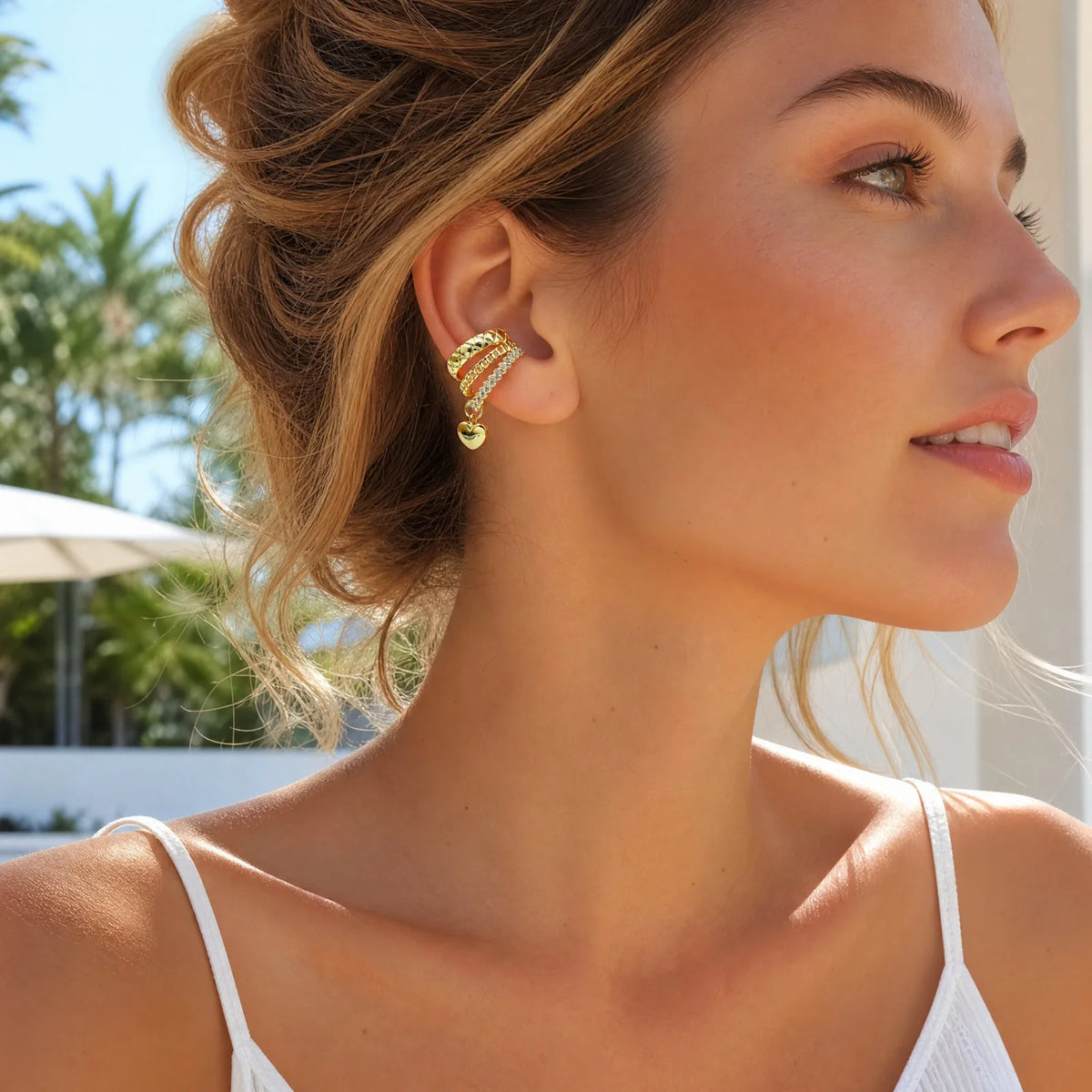 14K Gold Plated Non-Pierced Ear Cuff – Cuban Link CZ Faux Pearl Clip-On Ear Cuff SPOT