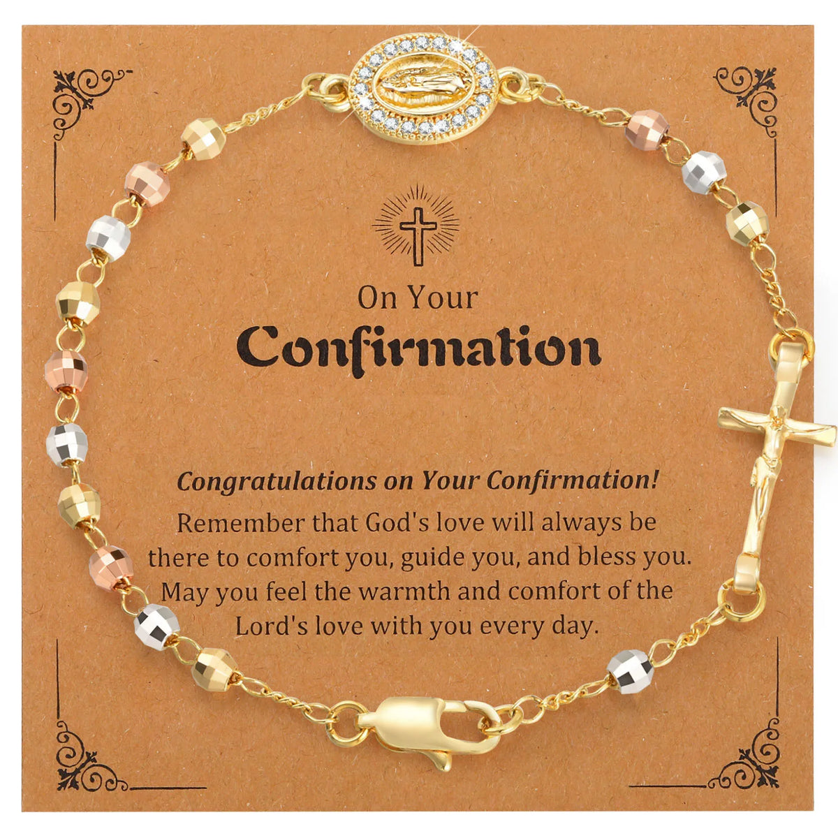 Virgin Mary Rosary Bracelet – Catholic Cross Charm Gift Religious Bracelet SPOT PBR-231G-CD-M053