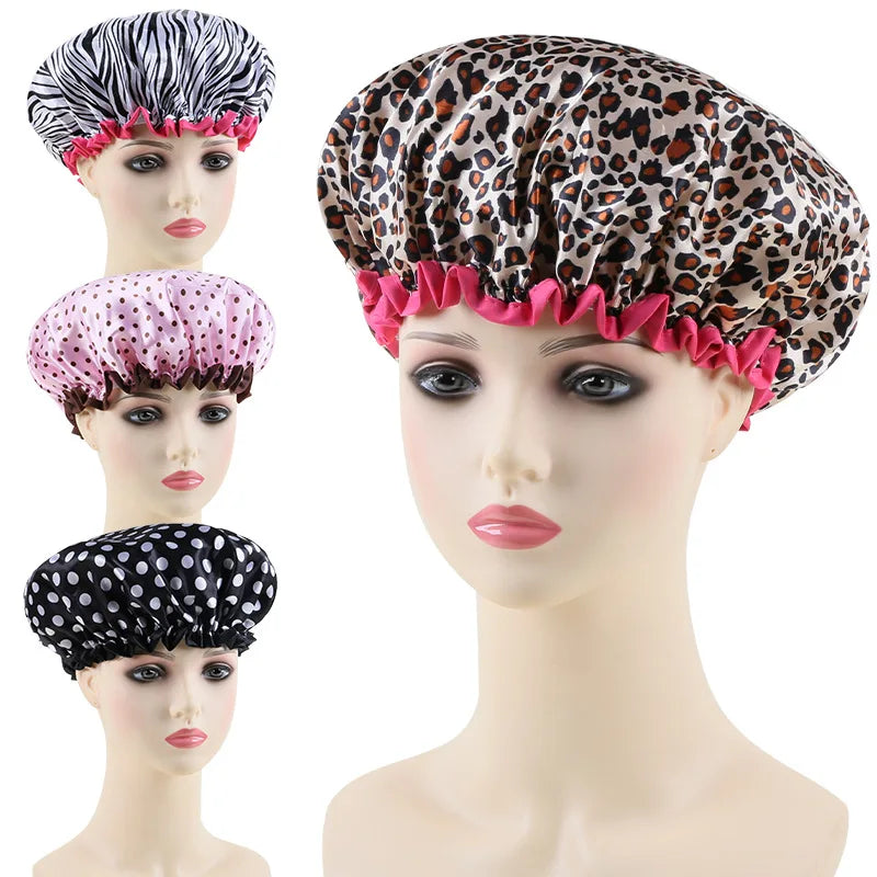 Waterproof Double Layer Shower Cap – Leopard & Polka Dot Shower Cap SPOT