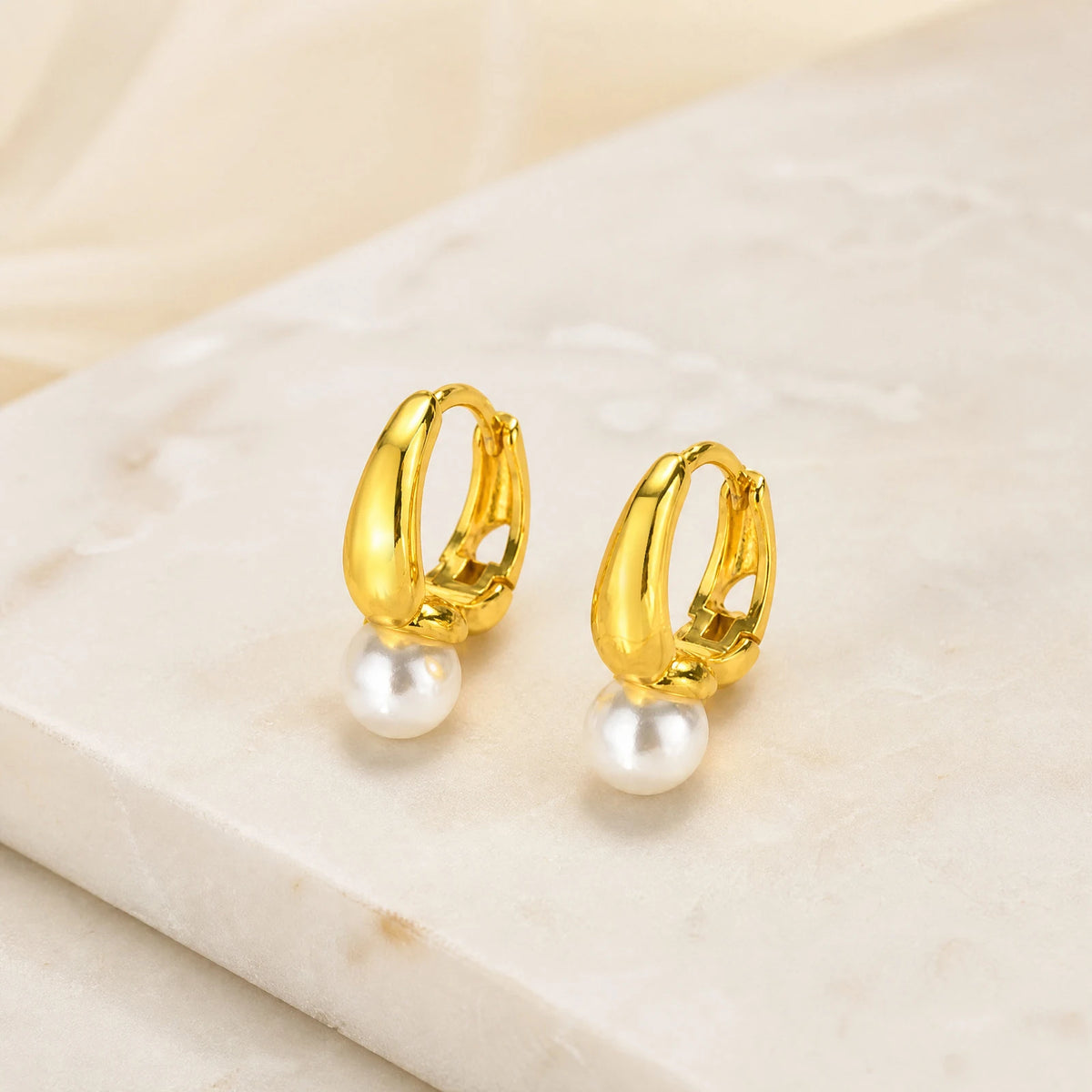 Imitation Pearl Huggie Hoop Earrings – Minimalist Gold Hoops Huggie Hoop Earrings SPOT