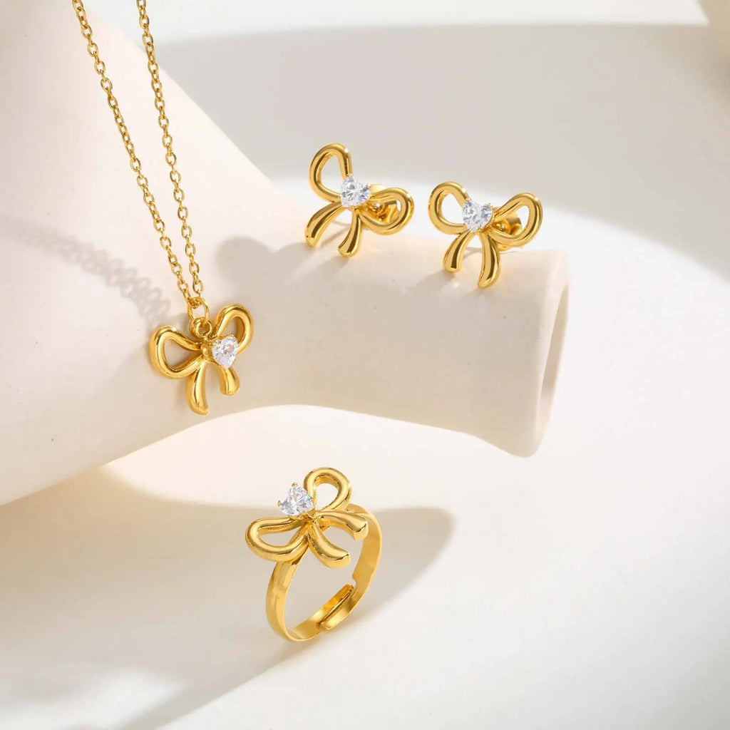 Zirconia Butterfly Bow Stud Earrings – Gold Hypoallergenic Stud Earrings SPOT