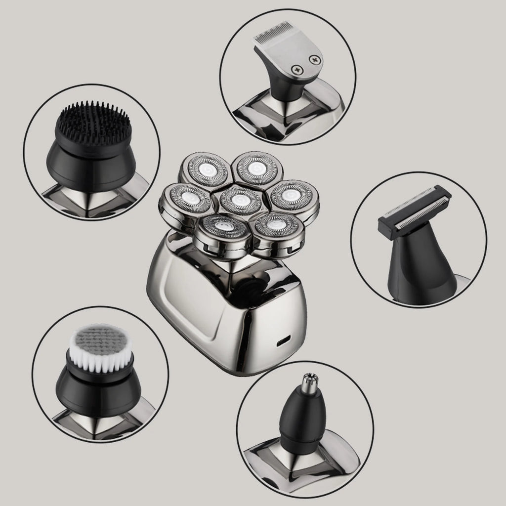 6-in-1 Men's Electric Rotary Shaver & Grooming Kit IPX6 Electric Rotary Shaver SPOT Silver USB Type-C