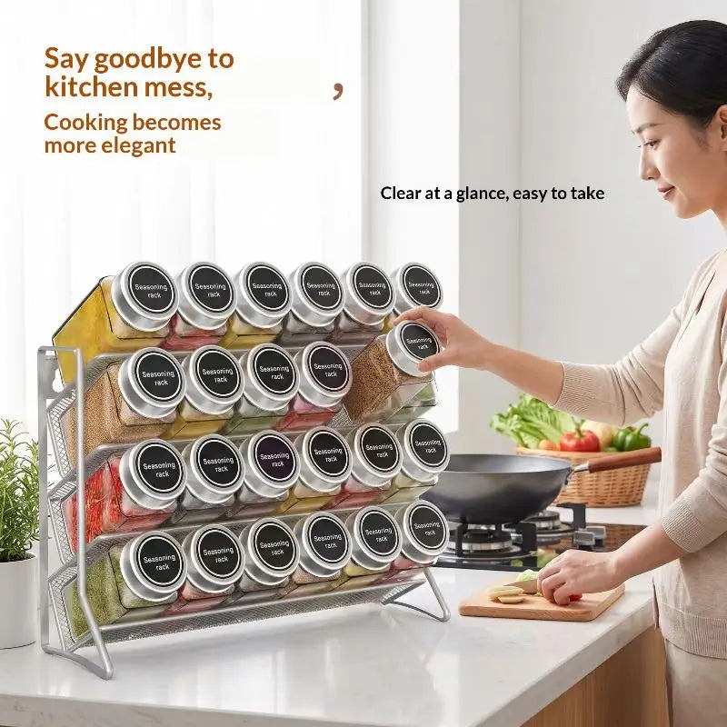 4-Tier Rustproof Spice Rack with Glass Jars – Kitchen Organizer Spice Rack Organizer SPOT
