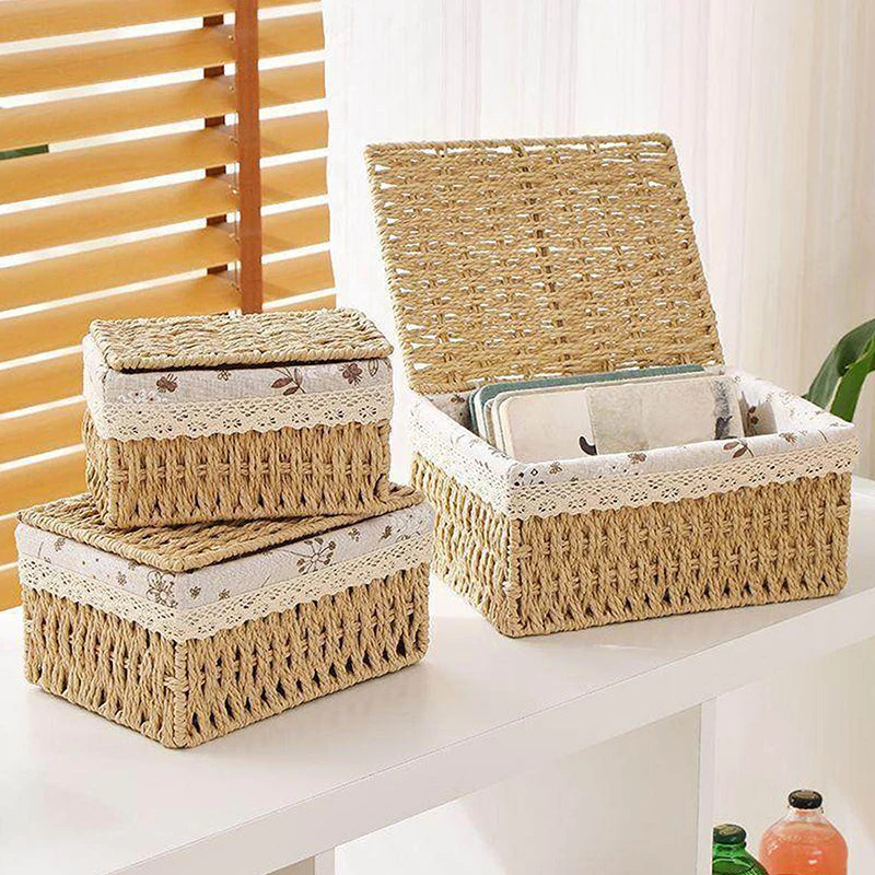 Foldable Rattan Woven Storage Basket – Desktop Organizer Box Woven Storage Basket SPOT
