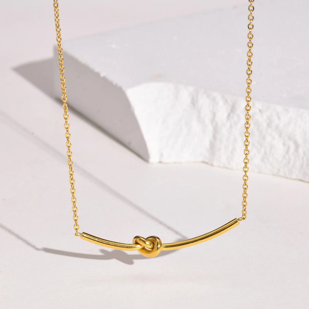 Knot Bar Pendant Necklace for Women – Gold Stainless Steel Pendant Necklace SPOT