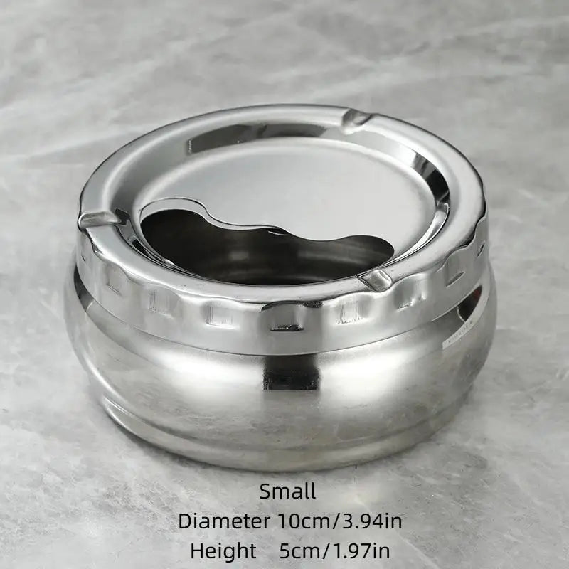 Stainless Steel Ashtray with Windproof Lid – 3 Sizes Windproof Ashtray SPOT 10cm Silver