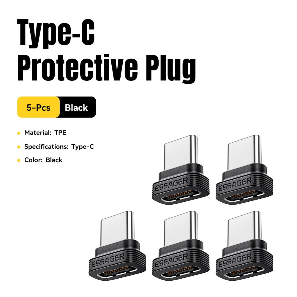 Essager USB-C Dust Plug & OTG Adapter – Charge & Data USB-C OTG Adapter SPOT 5Pcs Black