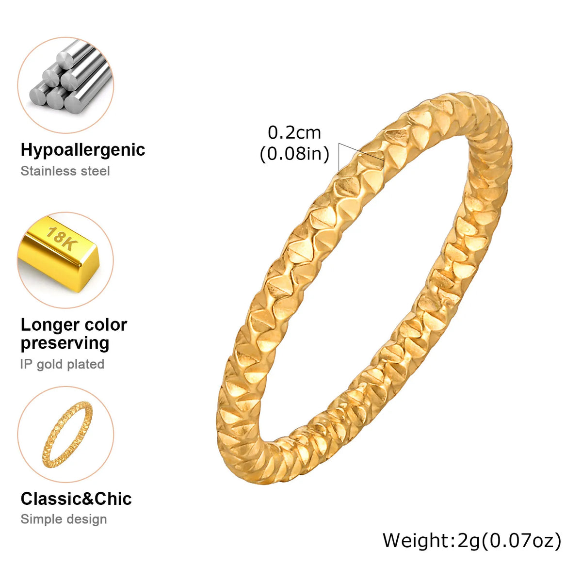 Hammered 18K Gold Plated Stacking Ring – 2mm Midi Knuckle Stacking Ring SPOT