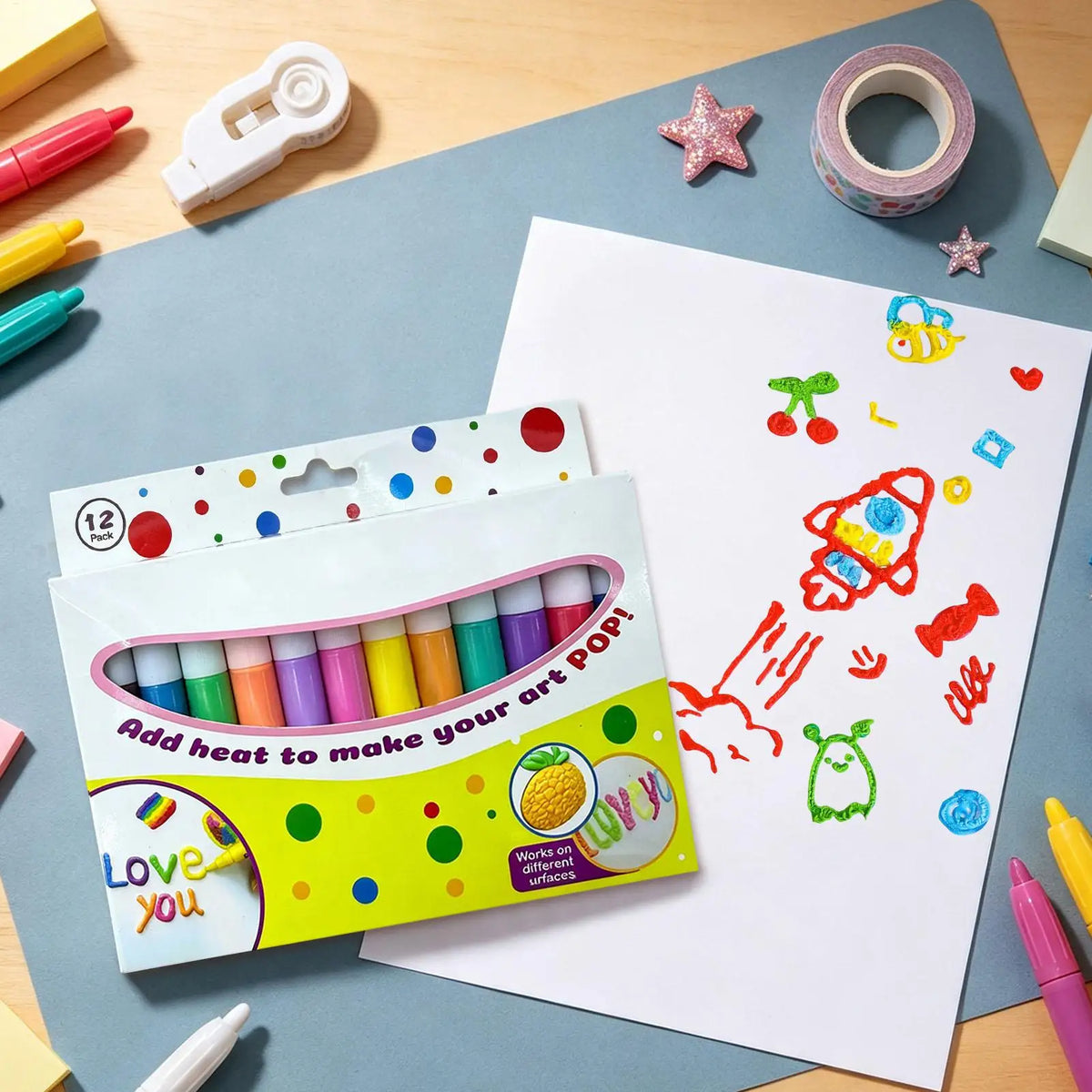 3D Puffy Popcorn Pens Set – DIY Bubble Drawing Kit for Kids Kids Art Pen Set SPOT
