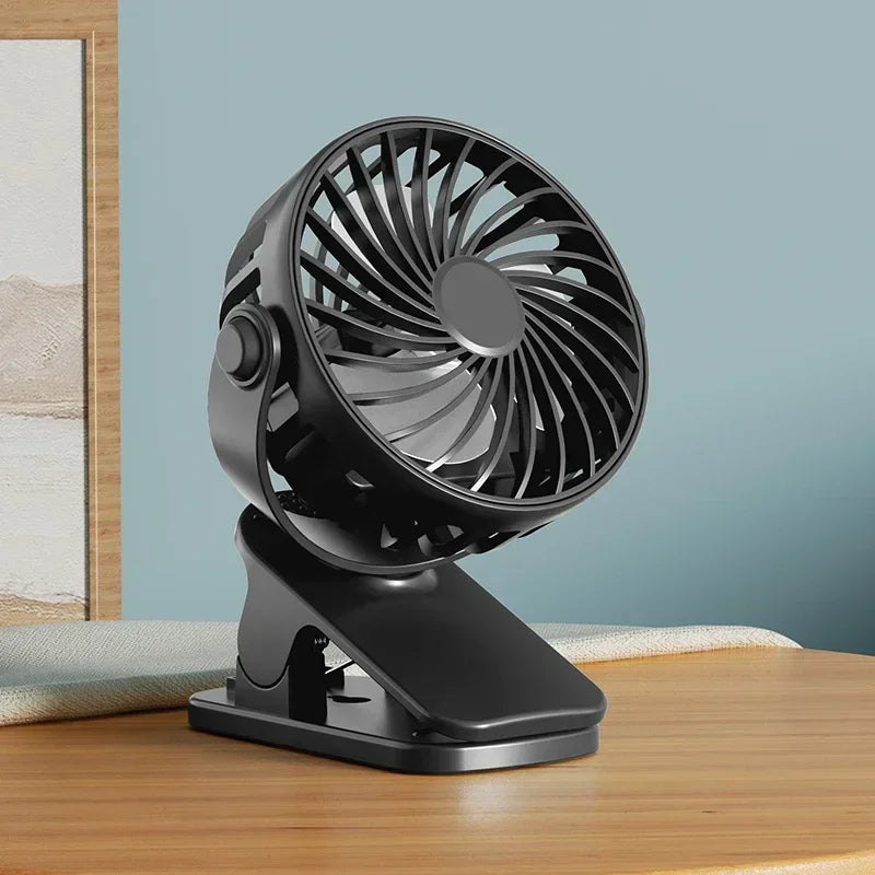 USB Rechargeable Clip Fan – 720° Rotatable with Night Light Portable Clip Fan SPOT Black