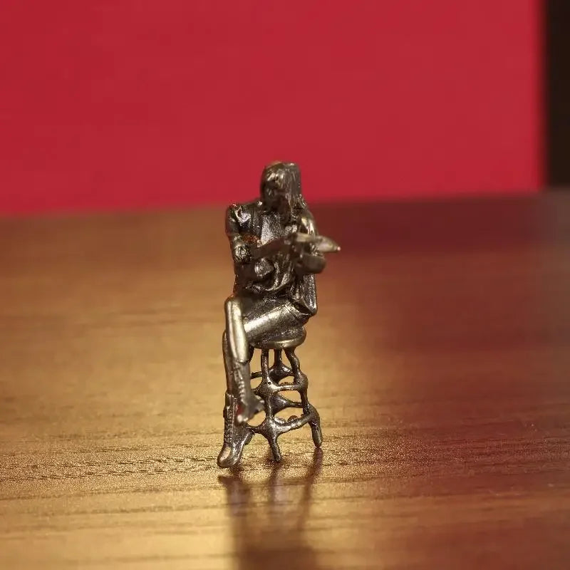 Vintage Female Guitarist Brass Mini Figurine | Retro Décor Decorative Figurine SPOT 1Pcs