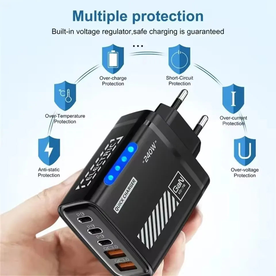 240W GaN 5-in-1 Fast Wall Charger – 3 USB-C & 2 USB-A GaN Wall Charger SPOT