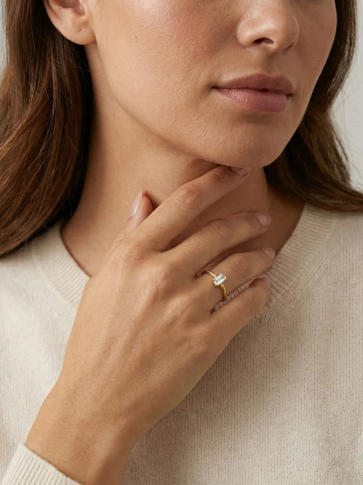 Meaeguet Square CZ Adjustable Ring | 18K Gold Stainless Steel Fashion Ring SPOT