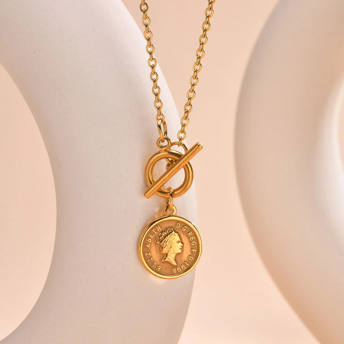 Queen Elizabeth Medallion Coin Necklace – 14K Gold Plated Pendant Necklace SPOT Default Title