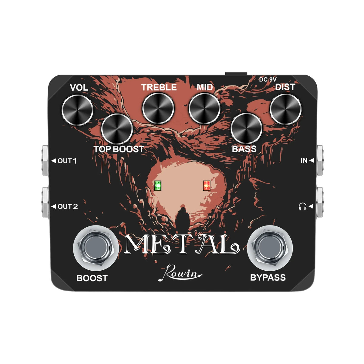 Rowin Metal Distortion Guitar Pedal – High Gain 3-Band EQ Stompbox Guitar Effects Pedal SPOT Distorted Guitar USB Type-C