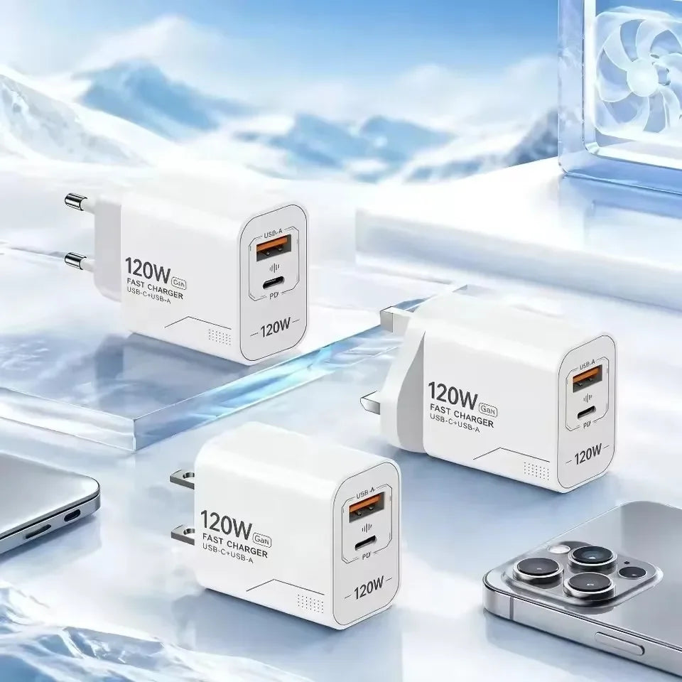 120W GaN 2-Port USB-C Fast Charger | USB PD Wall Adapter USB Wall Charger SPOT