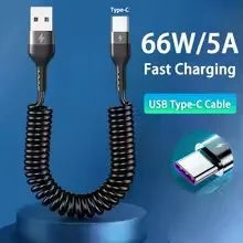 66W Retractable USB-C Fast Charging Cable 5A Spring Coil USB-C Charging Cable SPOT