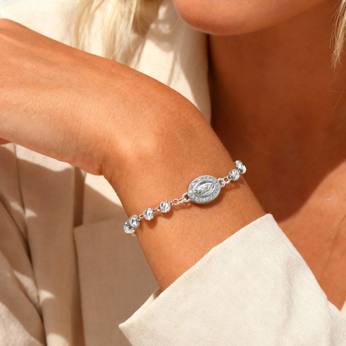 Silver Virgin Mary Rosary Bracelet – Catholic Cross Gift Religious Bracelet SPOT