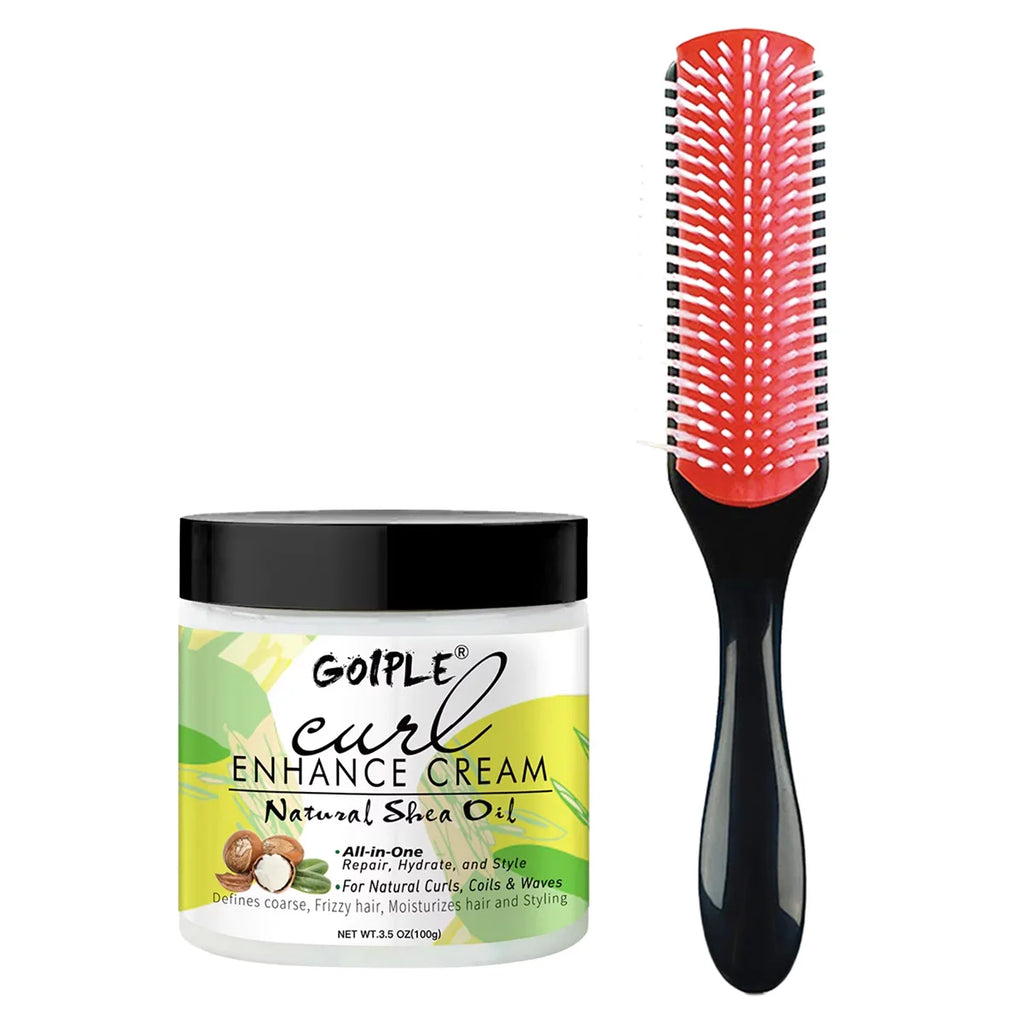 GOIPLE Curl Defining Cream & 9-Row Brush – Shea Oil Curl Kit Curl Styling Kit SPOT Default Title
