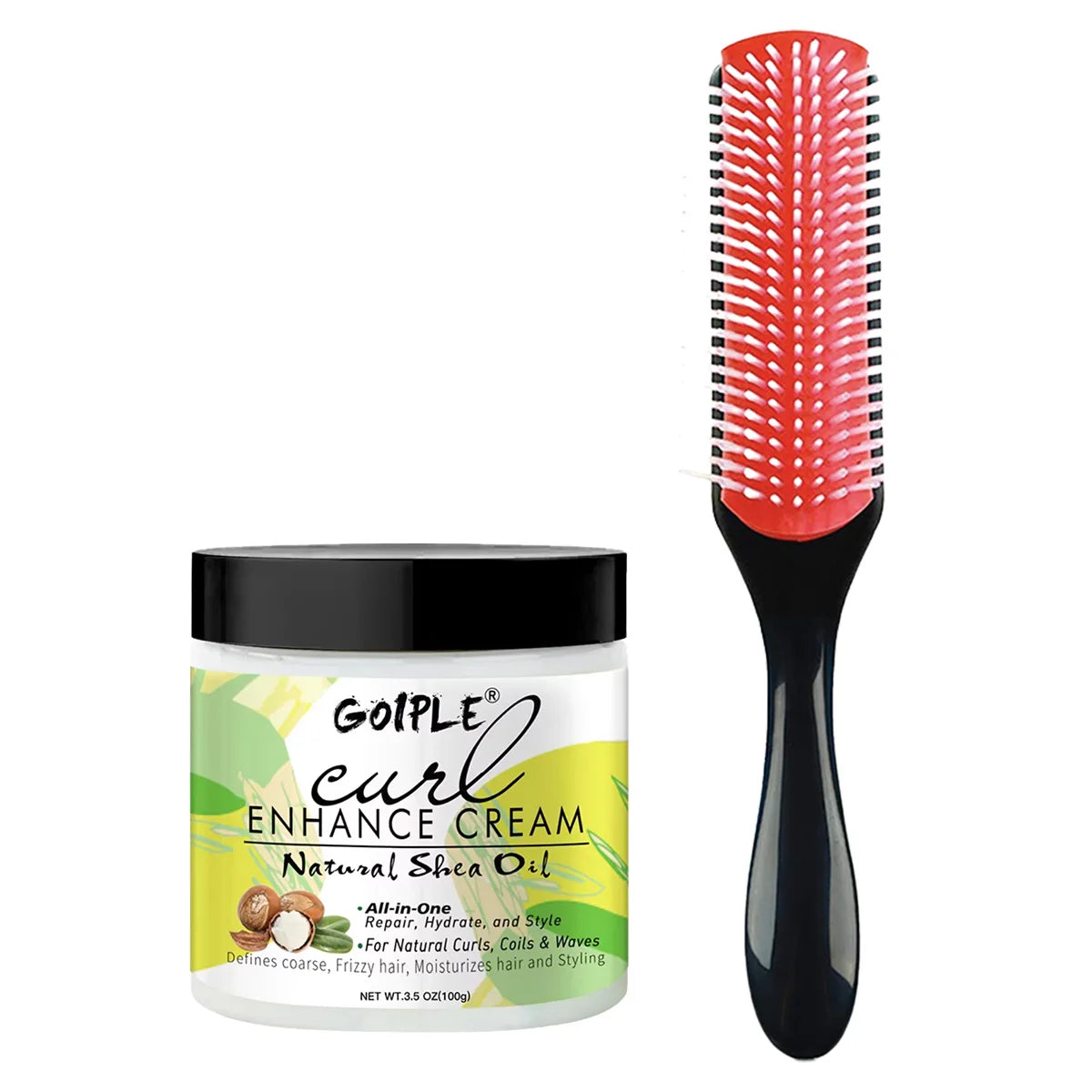 GOIPLE Curl Defining Cream & 9-Row Brush – Shea Oil Curl Kit Curl Styling Kit SPOT Default Title