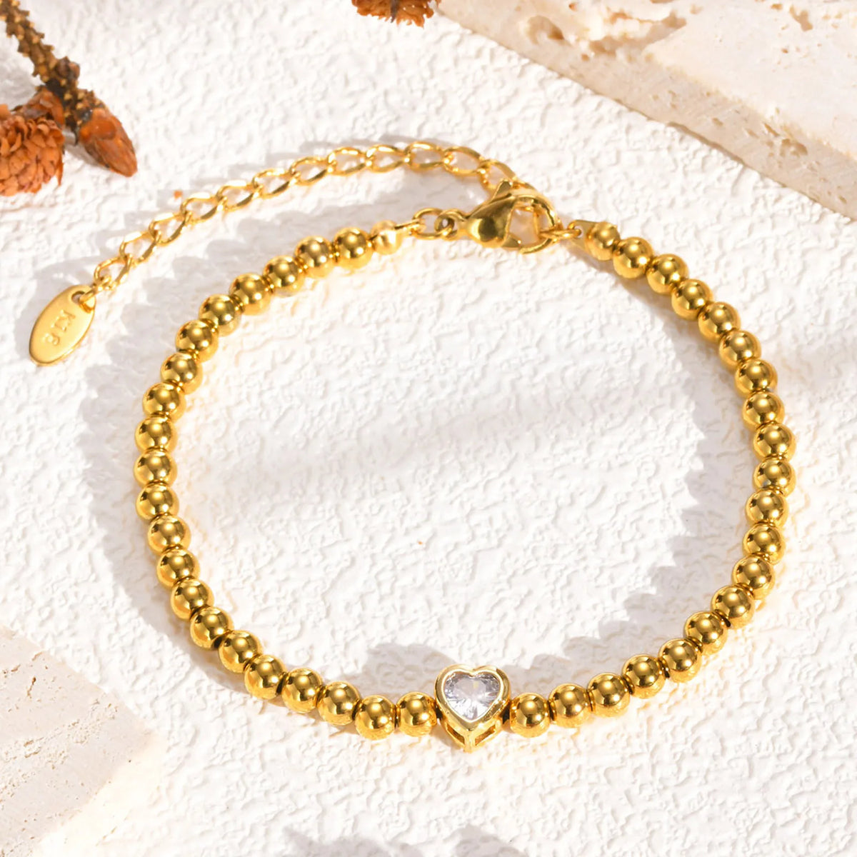 Zirconia Heart Bracelet – Gold Plated Stainless Steel Women Zirconia Bracelet SPOT