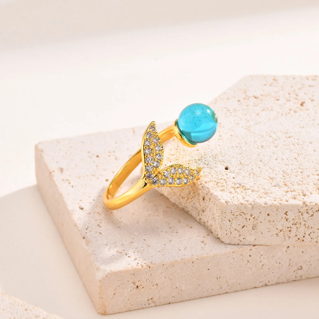 Mermaid Tail Adjustable Ring – 18K Gold Pavé CZ Statement Fashion Statement Ring SPOT
