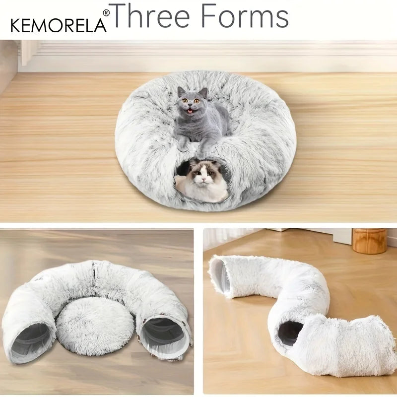 KEMORELA Foldable Cat Tunnel Bed with Cushion | Connectable Cat Tunnel Bed SPOT