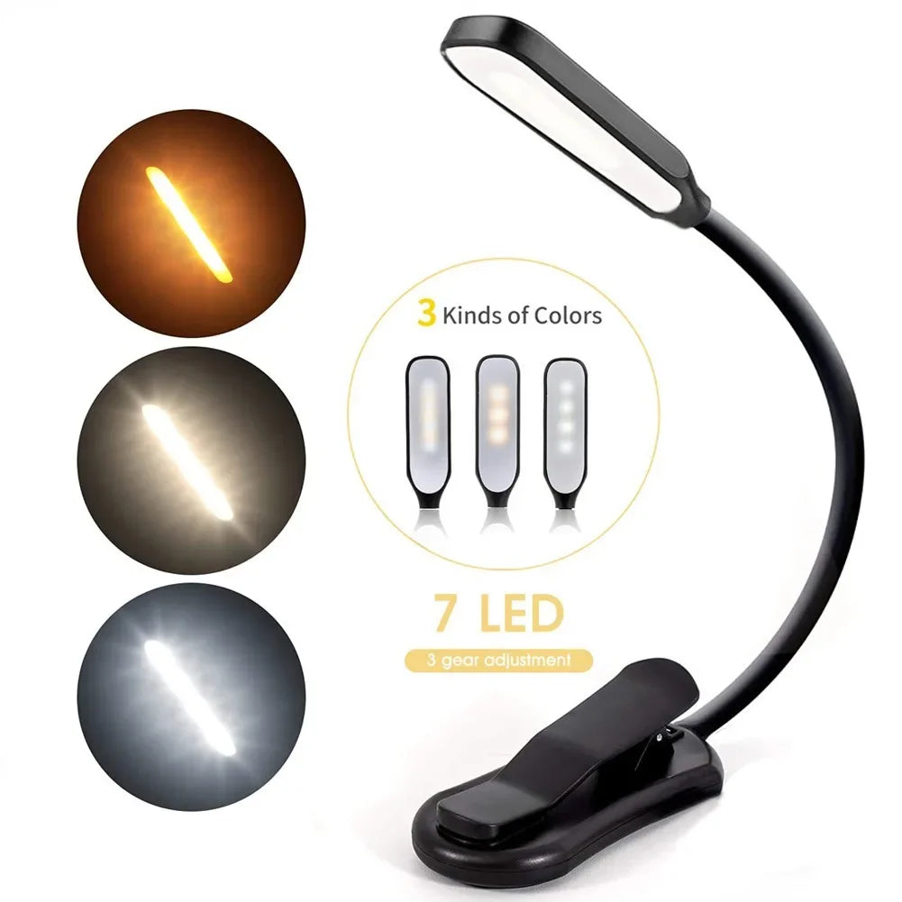 USB Rechargeable Clip LED Reading Light – 9 Modes, 30Hr Clip Reading Lamp SPOT Black