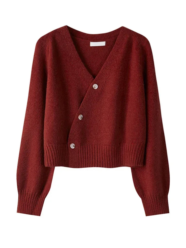 Women's V-Neck Button Cardigan – Loose Knit Sweater Knit Cardigan Sweater SPOT One Size Burgundy