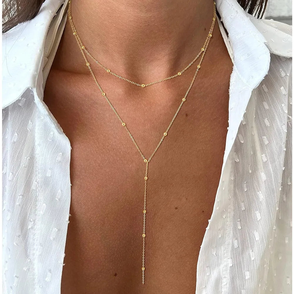 Gold Lariat Necklace – 18K Plated Y-Shape CZ Drop Pendant Lariat Pendant Necklace SPOT