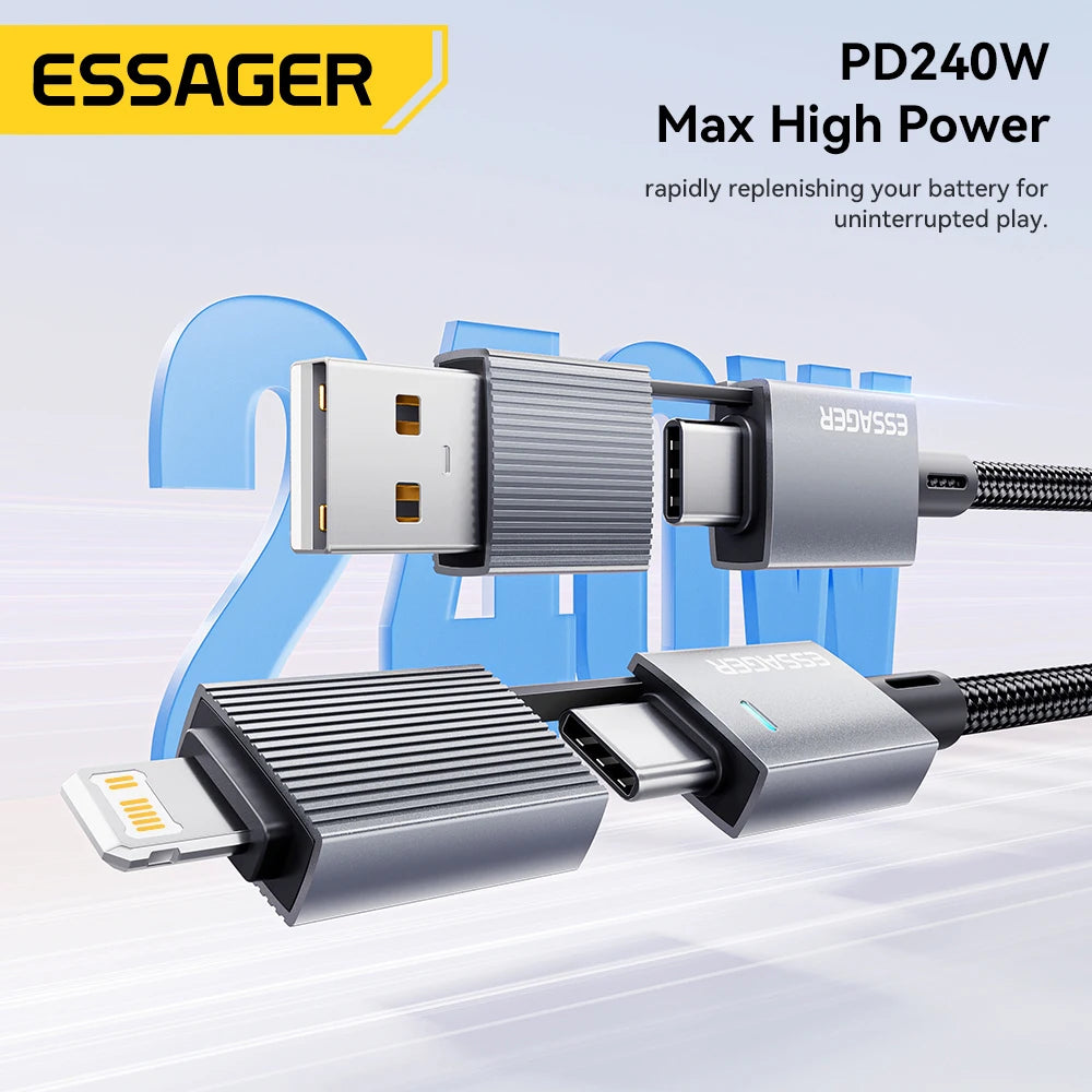 Essager 240W 4-in-1 USB-C Fast Charging Cable – iPhone & Android USB-C Charging Cable SPOT
