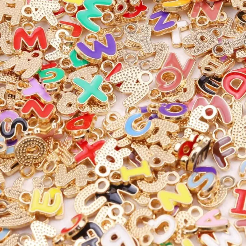 100-Pack Colorful Enamel A-Z Alphabet Charms for DIY Jewelry Jewelry Making Charms SPOT