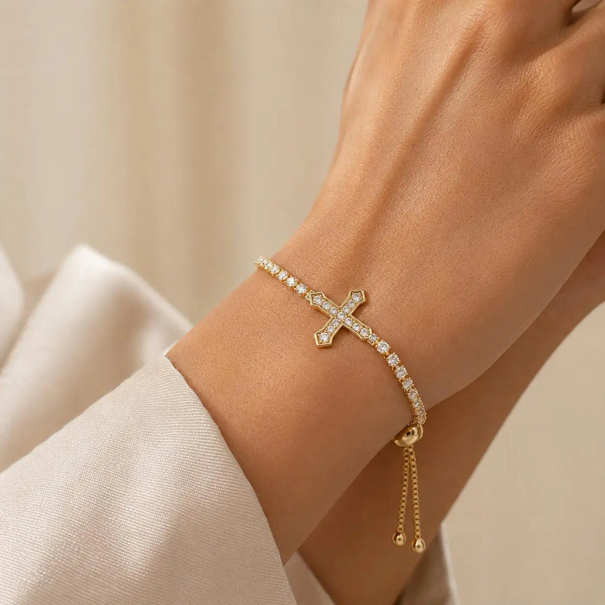 CZ Cross Tennis Bracelet – 18K Gold Plated, Hypoallergenic CZ Link Bracelet SPOT