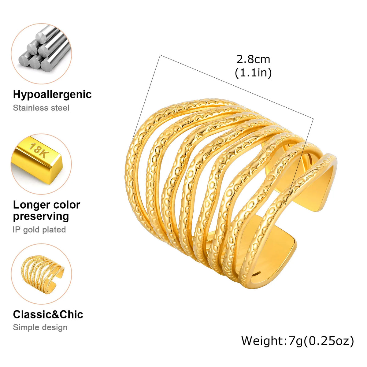 Meaeguet Geometric Chunky Open Ring – 18K Gold Stainless Steel Fashion Ring SPOT