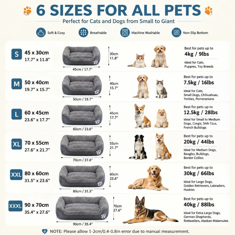 Soft Square Dog Sofa Bed – Warm Washable Pet Cushion Pet Sofa Bed SPOT