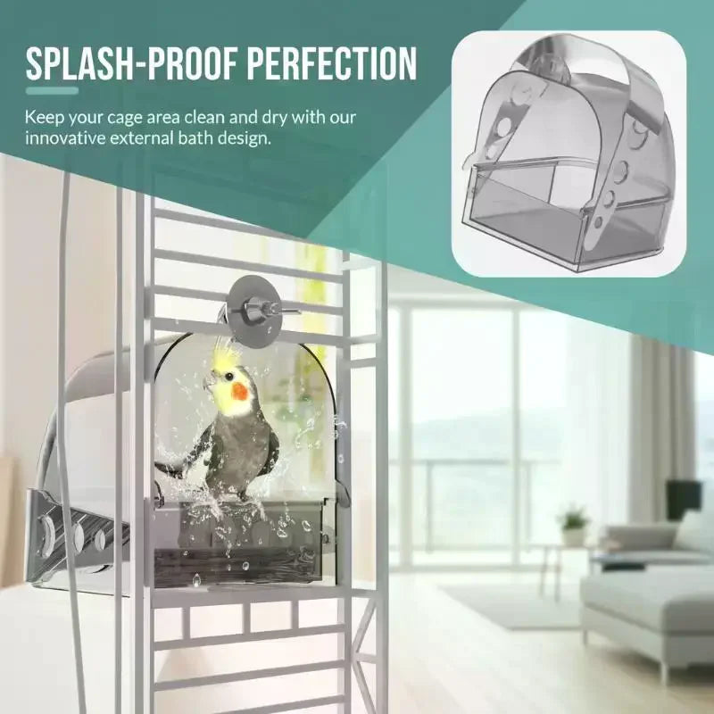 Large Transparent Bird Bath Box with Removable Drawer for Cages Bird Bath Box SPOT