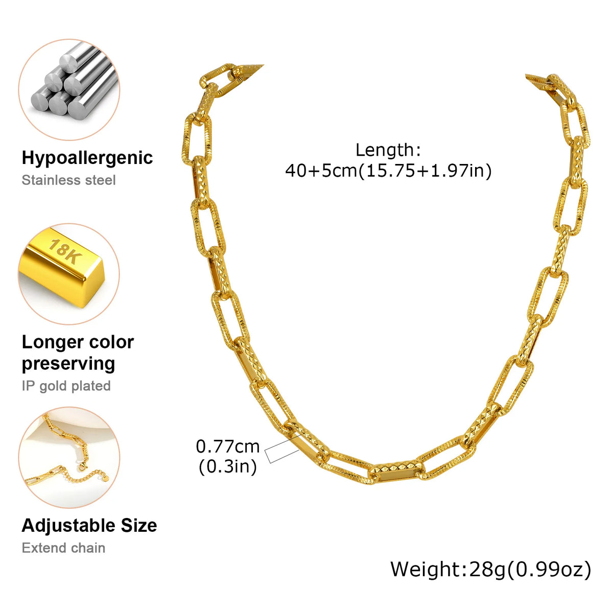 Gold Plated Paperclip Choker Necklace – Stainless Steel Women Chain Choker Necklace SPOT