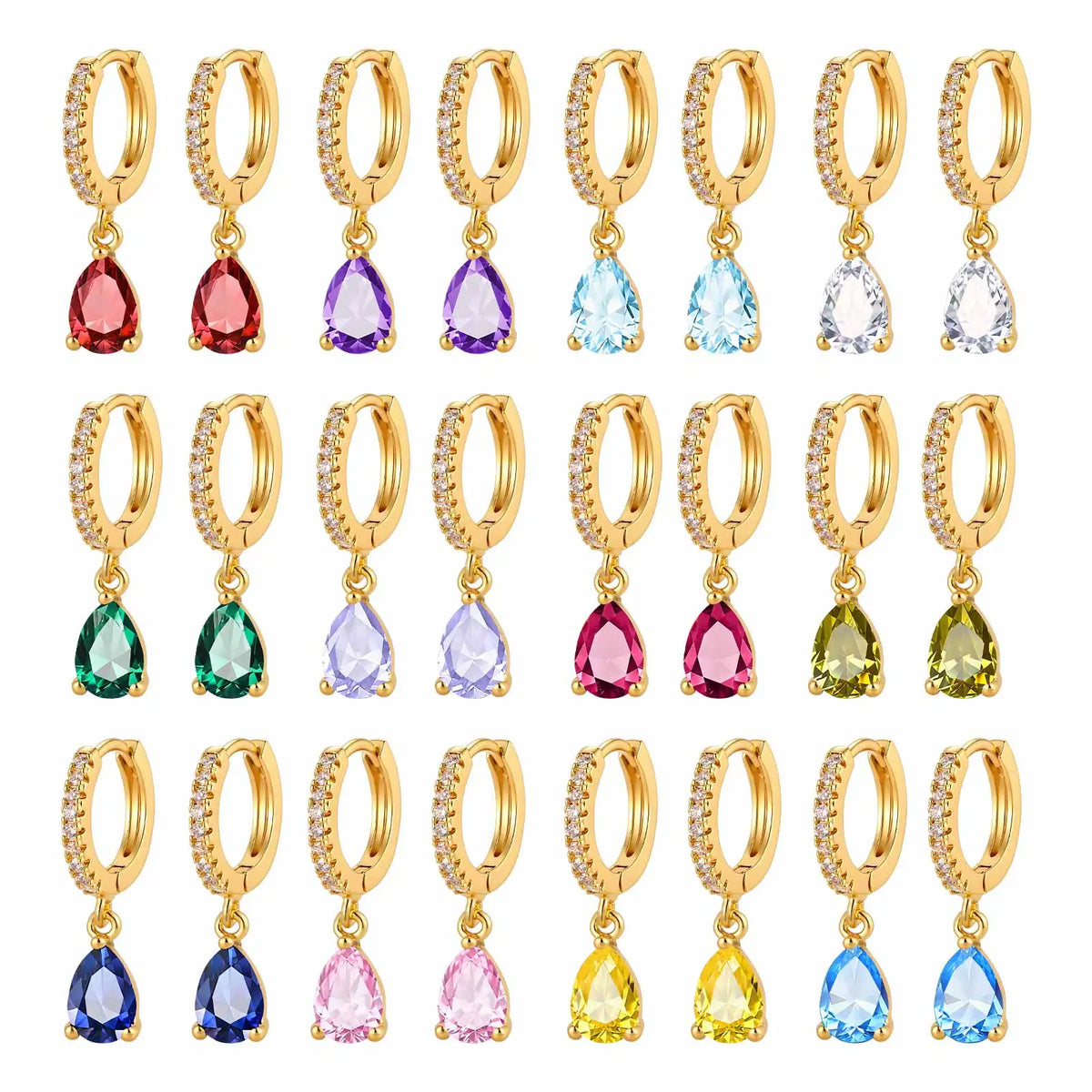 Birthstone Teardrop Dangle Hoop Earrings – CZ Huggie Hoops Huggie Hoop Earrings SPOT