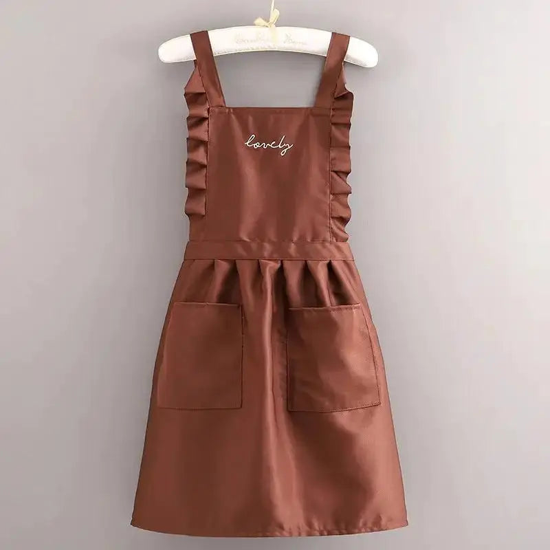 Polka Dot Ruffle Kitchen Apron – Waterproof Canvas & Large Pocket Kitchen Apron SPOT A5 one size