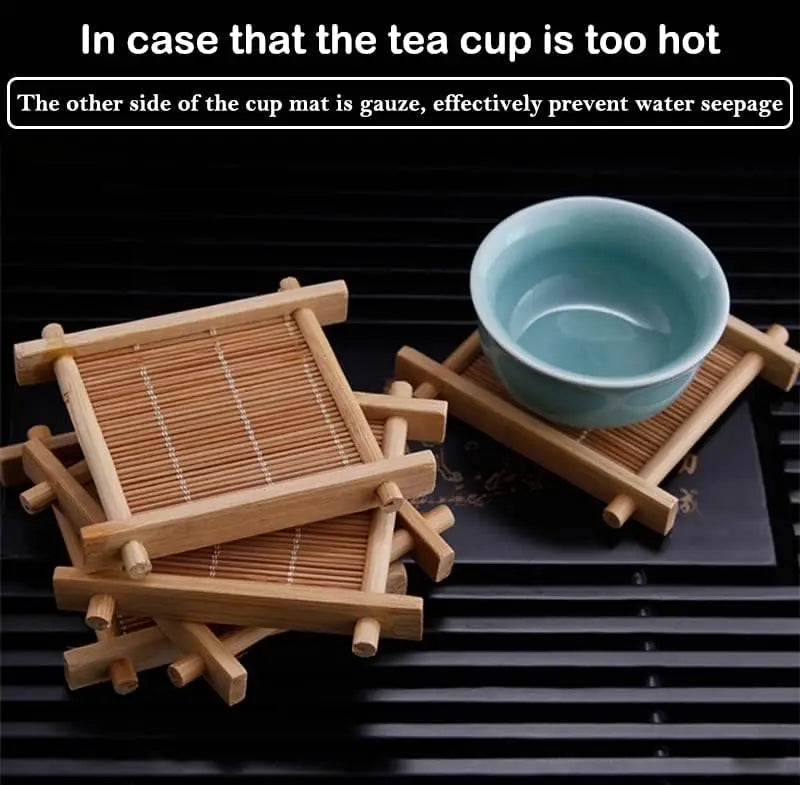 Square Hand-Woven Bamboo Coaster – Heat-Resistant Tea Cup Mat Bamboo Drink Coaster SPOT