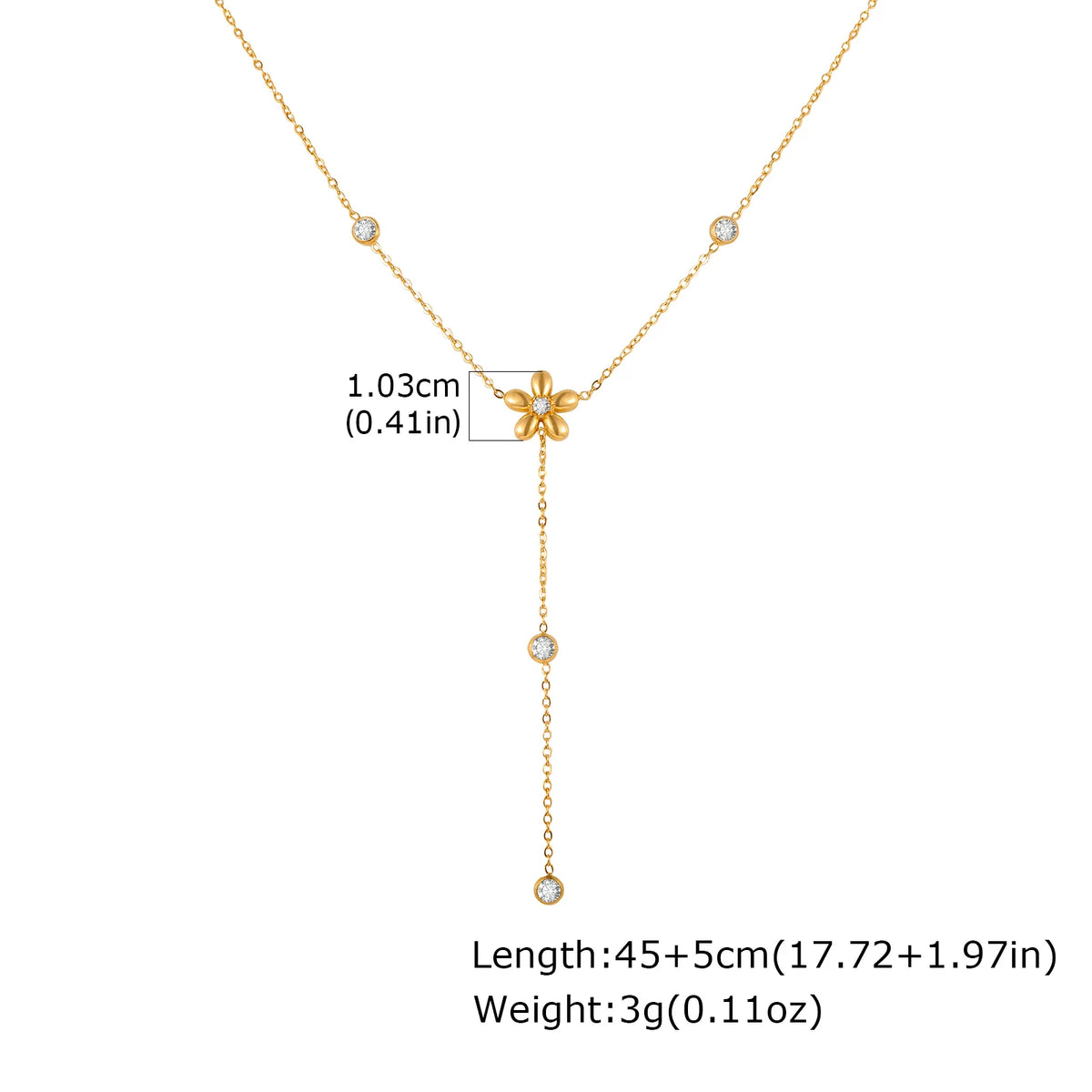 Y-Shape Zirconia Flower Lariat Necklace – Gold, Tarnish Free Pendant Necklace SPOT Necklace-NC-2504G