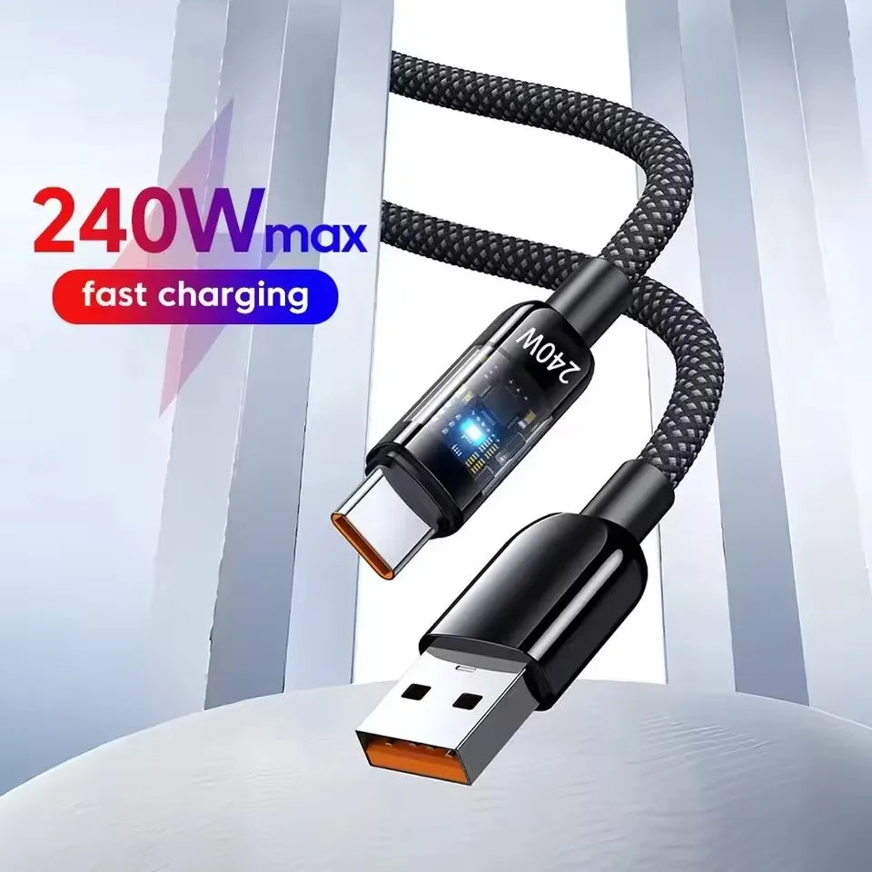 240W USB-C Nylon Fast Charging Cable with LED Display USB-C Charging Cable SPOT