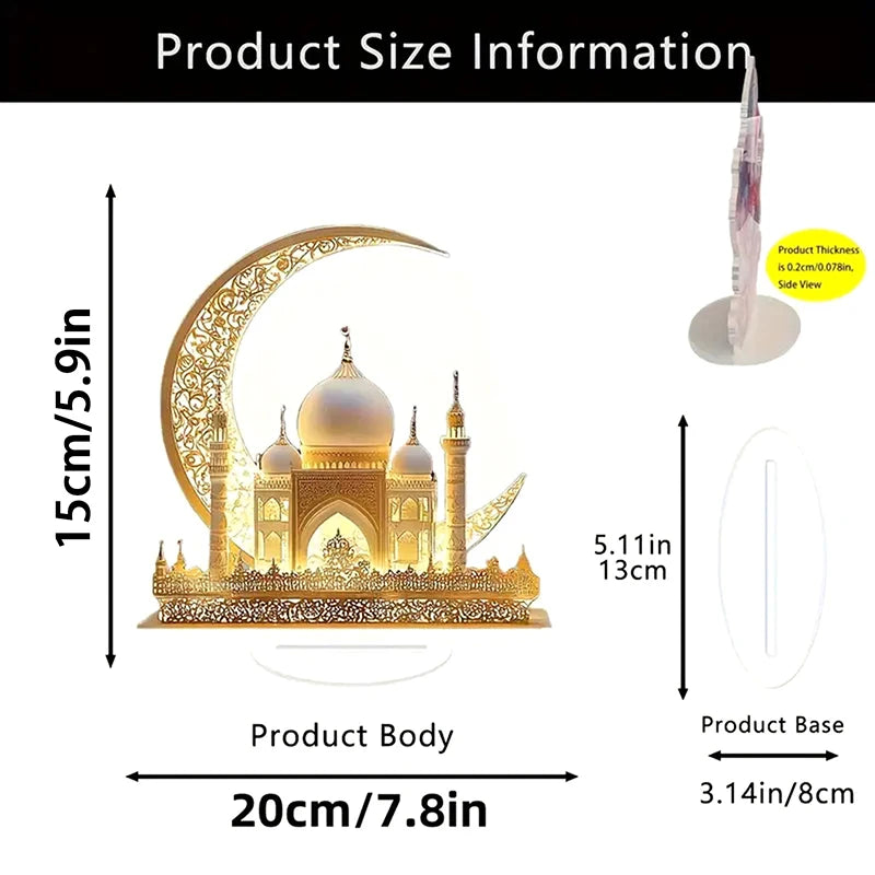 Acrylic Crescent Castle Decor – Ramadan & Eid Ornament Festive Desk Ornament SPOT S