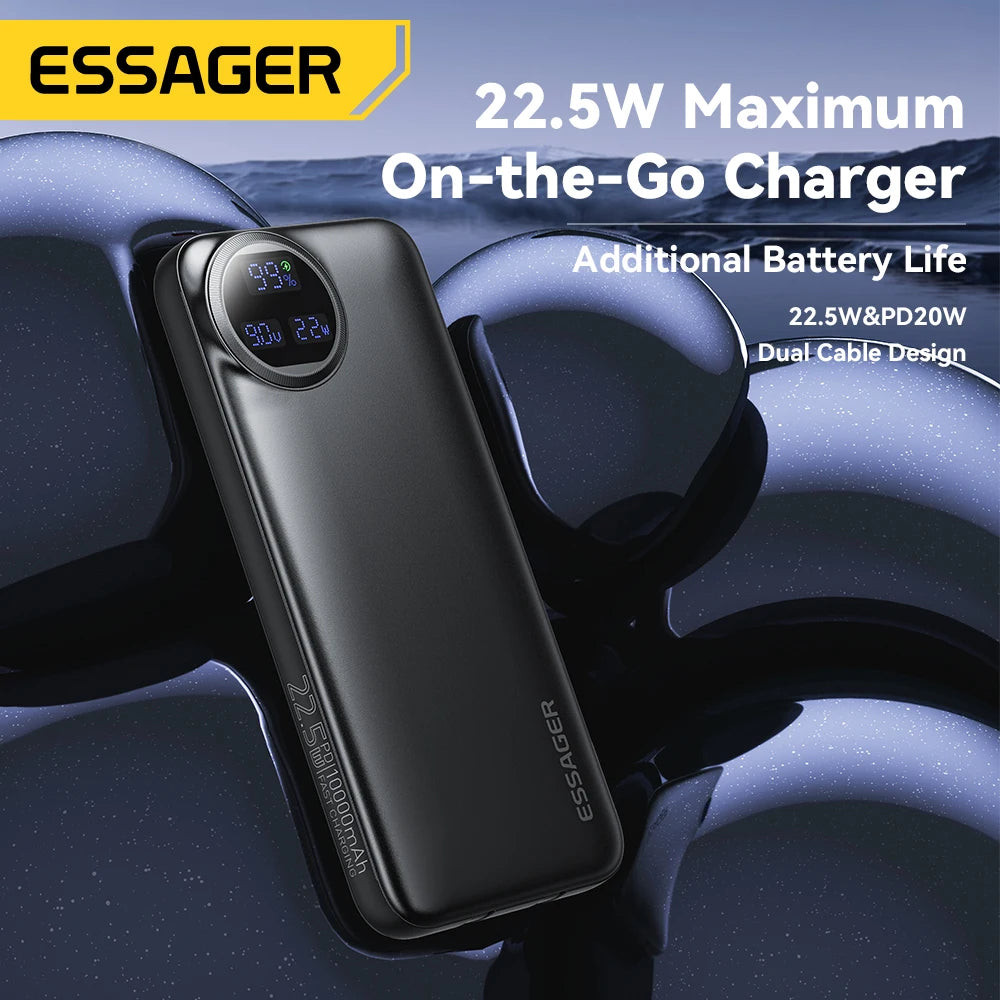 Essager 20000mAh Power Bank 22.5W PD Fast Charge Built-In Cables Portable Power Bank SPOT